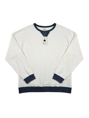 NWT White & Blue Casual Crew Neck Long Sleeve Loose Fit Sweater – Size Large